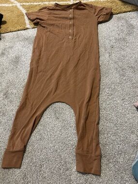Rags brand: Kids Solid Brown Romper - Short Sleeve Button Front